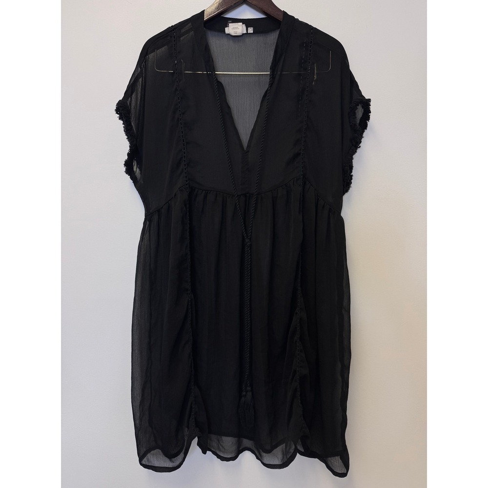 Bleu Rod Beattie Black Sheer Boho Tassel Tie Swim Cover Up Dress Womens‎ Small